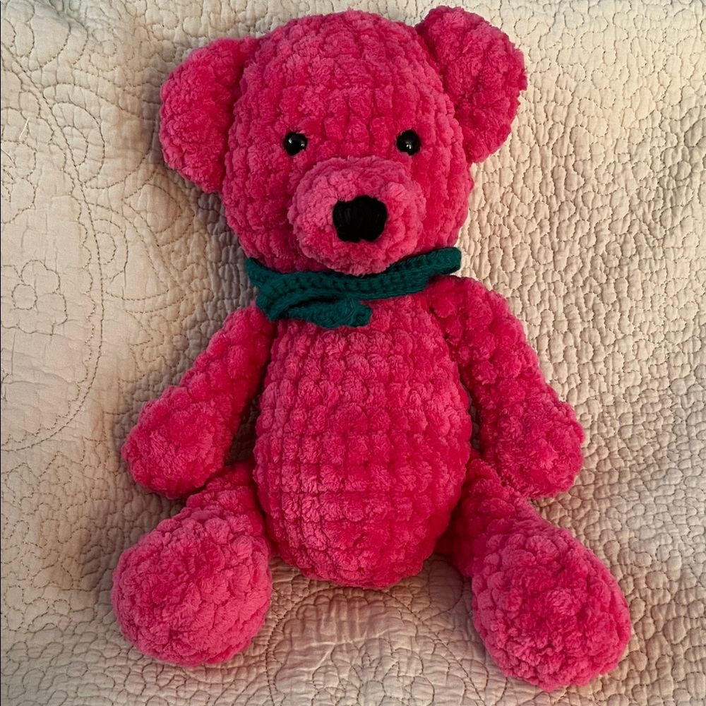 Pink Teddy Bear with Green Bow